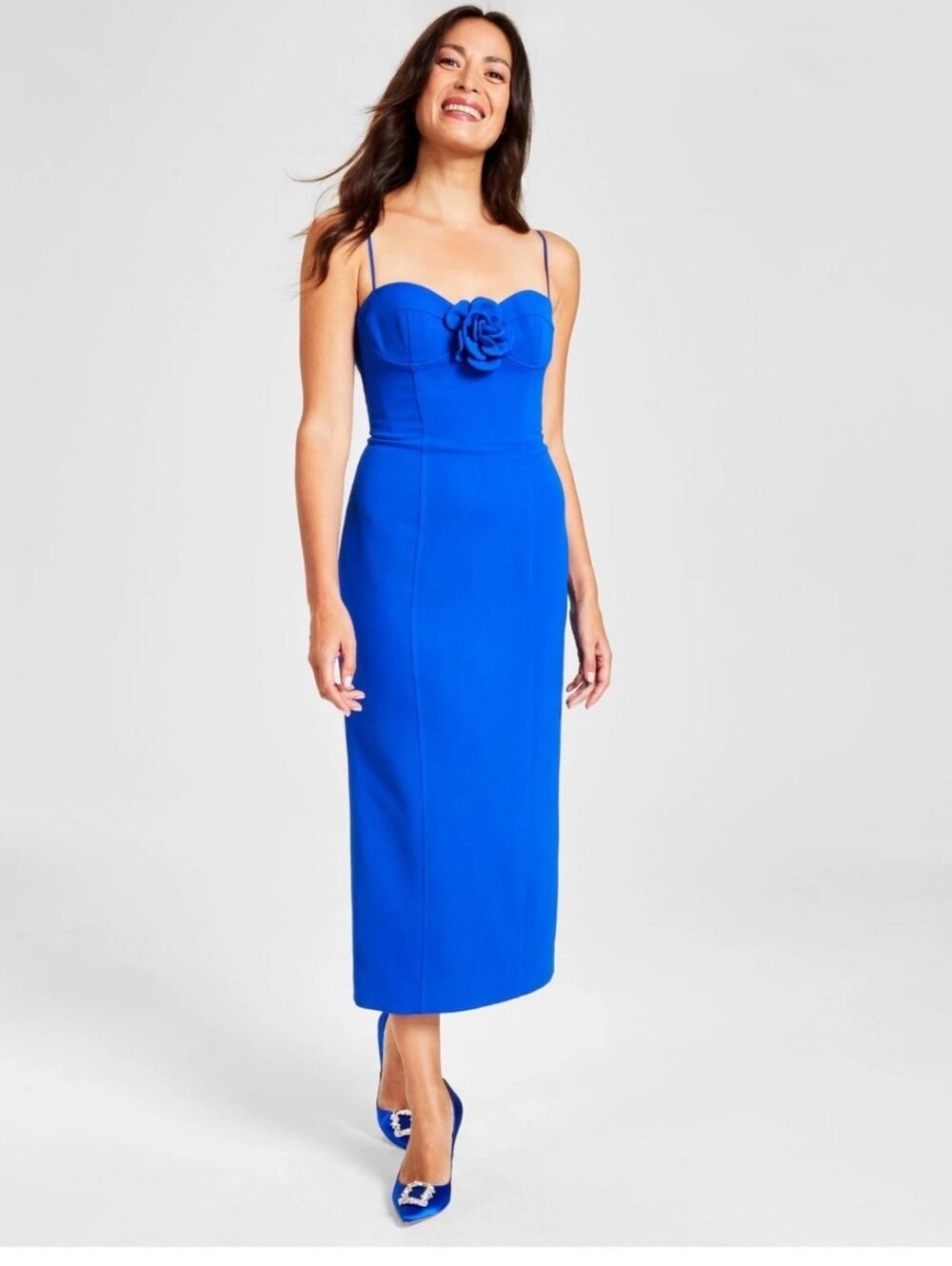 Bardot Blue Spaghetti-Strap Dress with Floral Accent